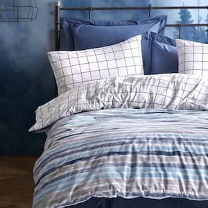 Off White Stripes Duvet Cover Set : Blue Full Size Cotton Duvet Cover 1-Duvet Cover 1-Fitted Sheet and 2-Pillowcases