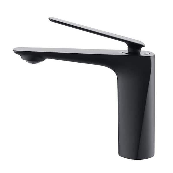 Aurora Decor Palm Round Single Hole Single-Handle Bathroom Faucet in Matte Black