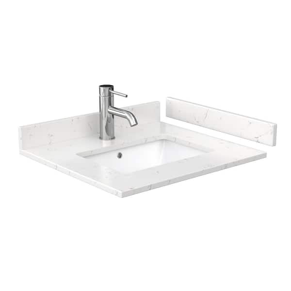 Wyndham Collection 24 in. W x 22 in. D Cultured Marble White Rectangular Single Sink Bathroom Vanity Top in Light-Vein Carrara