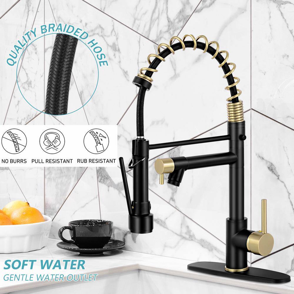 Matte Black and Gold Stainless Steel Pull Down Kitchen Faucet