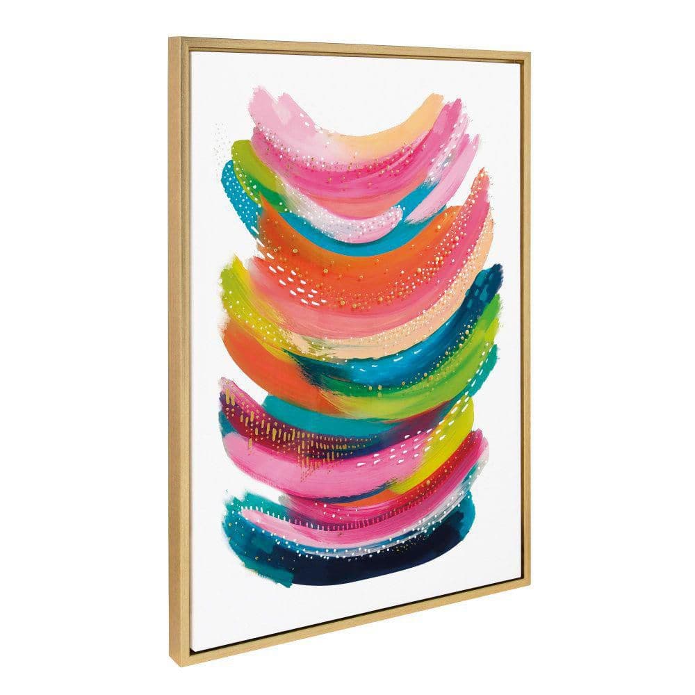 Bright Multicolor Abstract Canvas Wall Art with Gold Frame