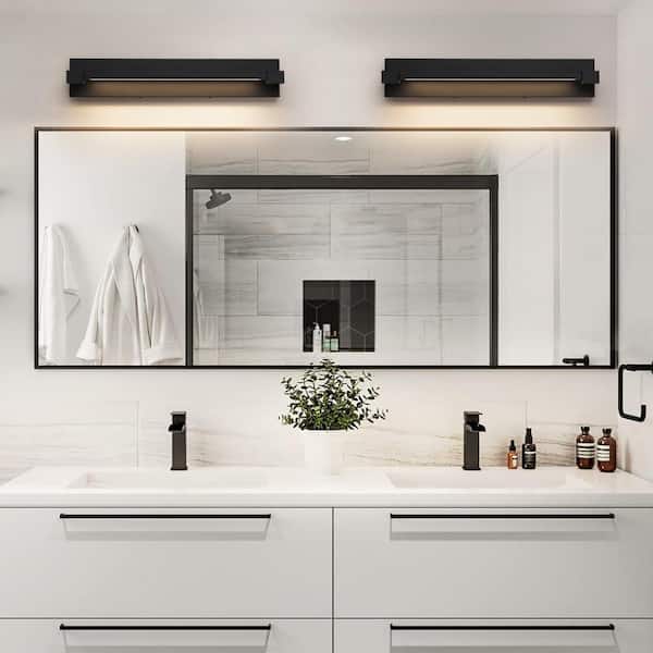 Veturia 23.6 in. 1-Light Modern Black Linear Rotatable Integrated LED Bathroom Vanity Light Over Mirror