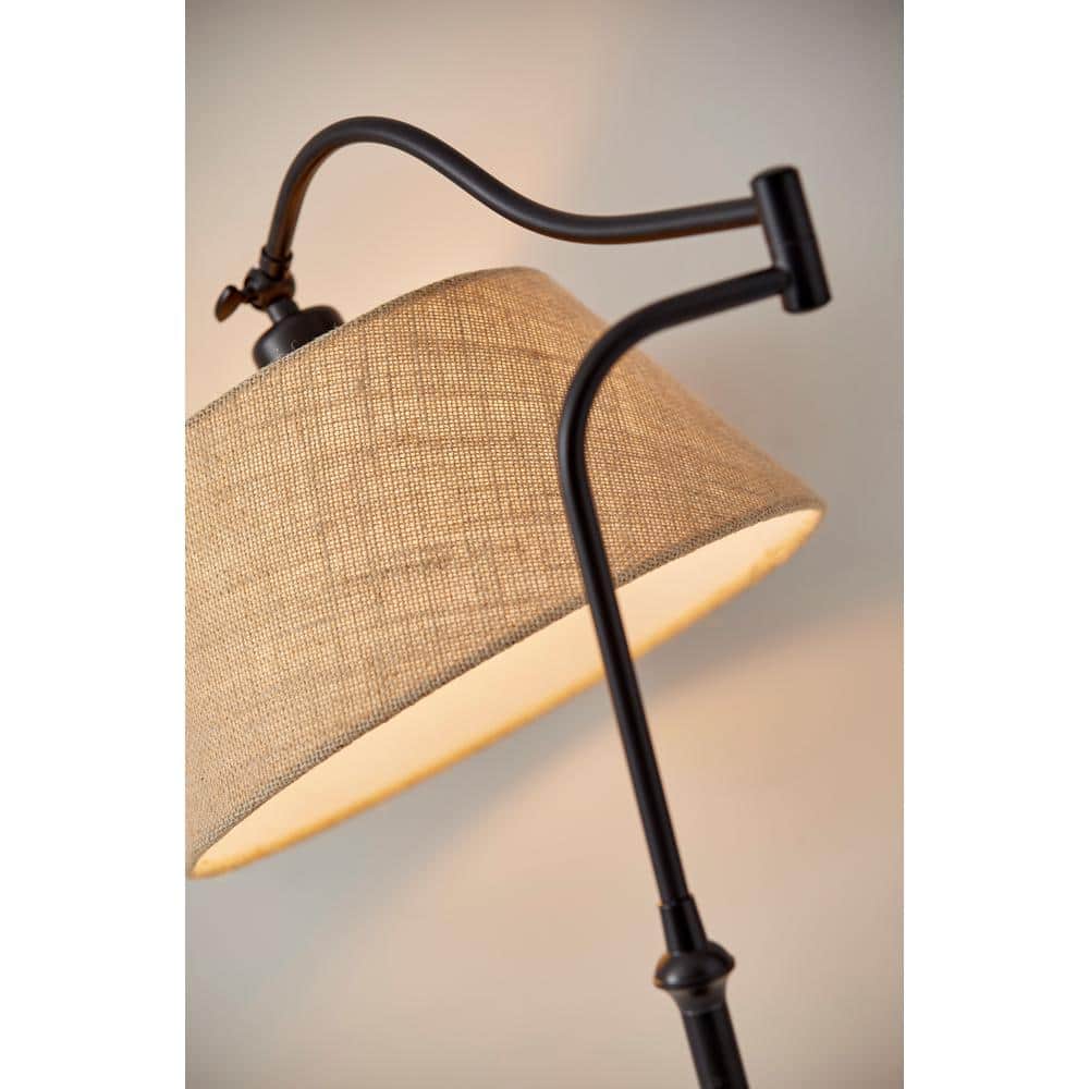 Antique Bronze Adjustable Table Lamp with Burlap Shade
