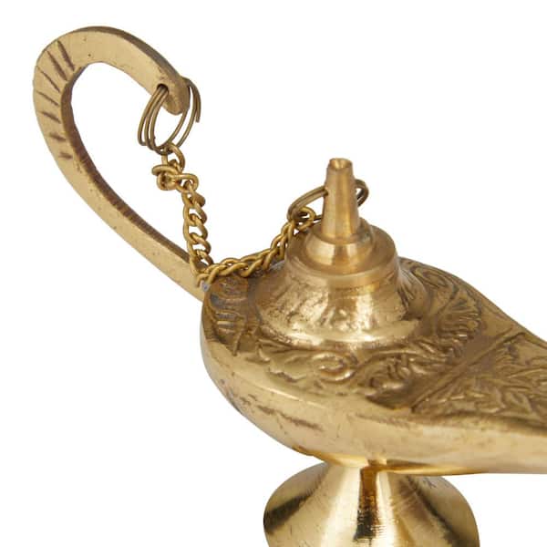 Vintage Brass Oil Lamp, Brass Genie Lamp, Vintage Brass Oil Lamp with  Enamel Design