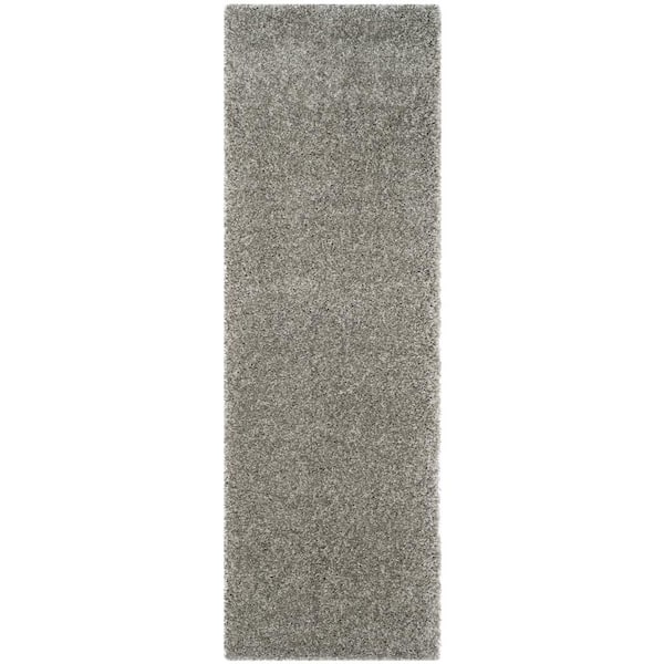 California Shag 2 ft. x 8 ft. Silver Solid Flokati Runner Rug