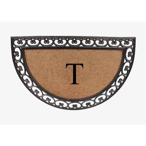 A1HC Half Round Paisley Border Bronze 30 in. x 48 in. Rubber and Coir Double Door Monogrammed T Doormat