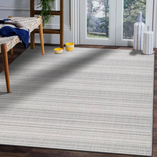 BUAGETUP Grey and White Outdoor Rug 3'x 5' Hand-Woven Cotton Washable Rug  Striped Front Porch Rug Machine Washable Indoor/Outdoor Area Rug Floor Mat