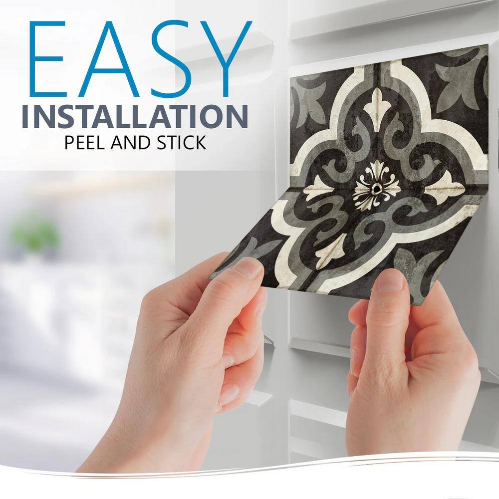 5x5 Inch Black and White Vinyl Peel and Stick Mosaic Tiles