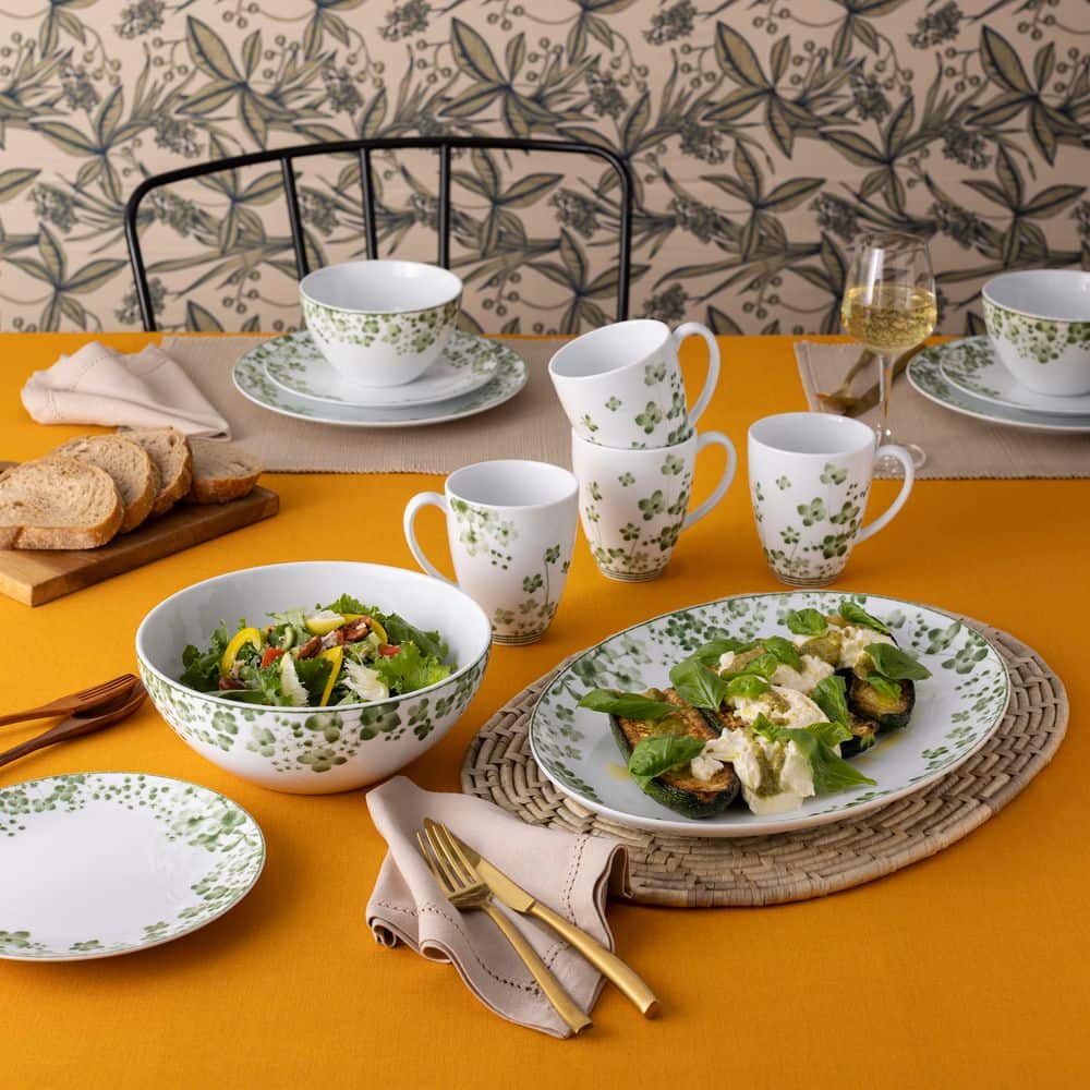 Bloomington Road Green Ceramic Floral Mugs, Set of 4