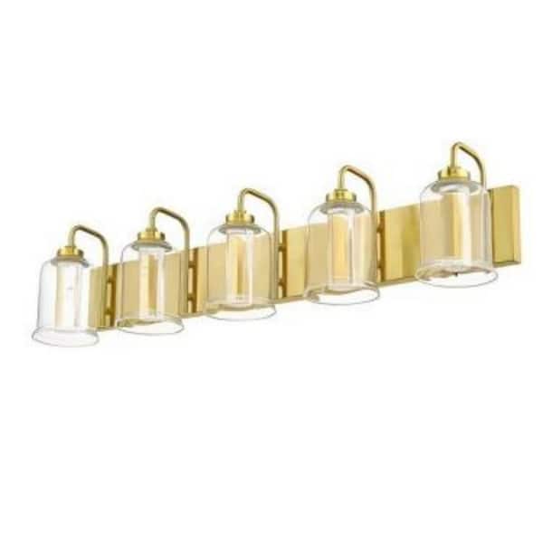 36 in. 5-Light 30-Watt LED Vanity Light with Crystal Gold LED Vanity Light