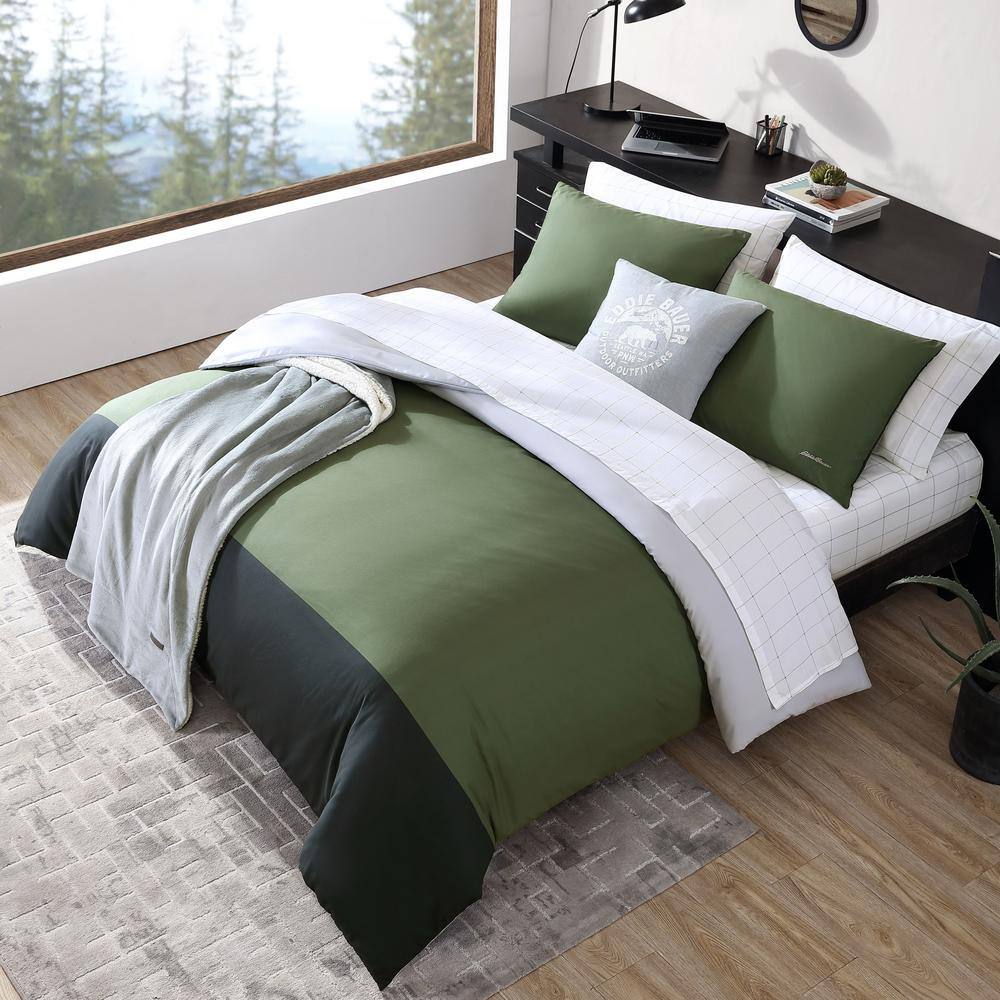 Skyline Green and Gray Reversible Microfiber Twin Duvet Set