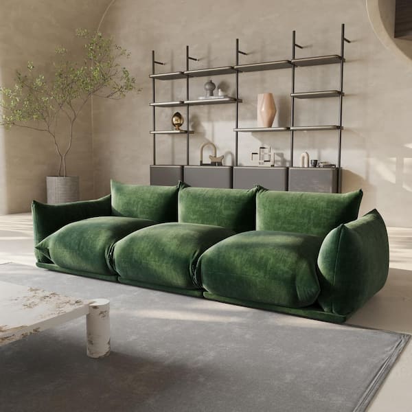 104 in. Flared Arm 3-Piece Marenco Chenille 3 Seater Modular Minimalist Convertible Couch Sectional Sofa in. Green
