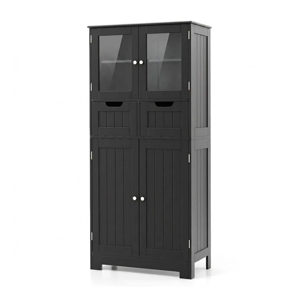 Freestanding 4-Door Storage Cabinet with 2 Drawers Tempered Glass Doors 3-Position Shelves Anti-Toppling price history on PriceWatchPro