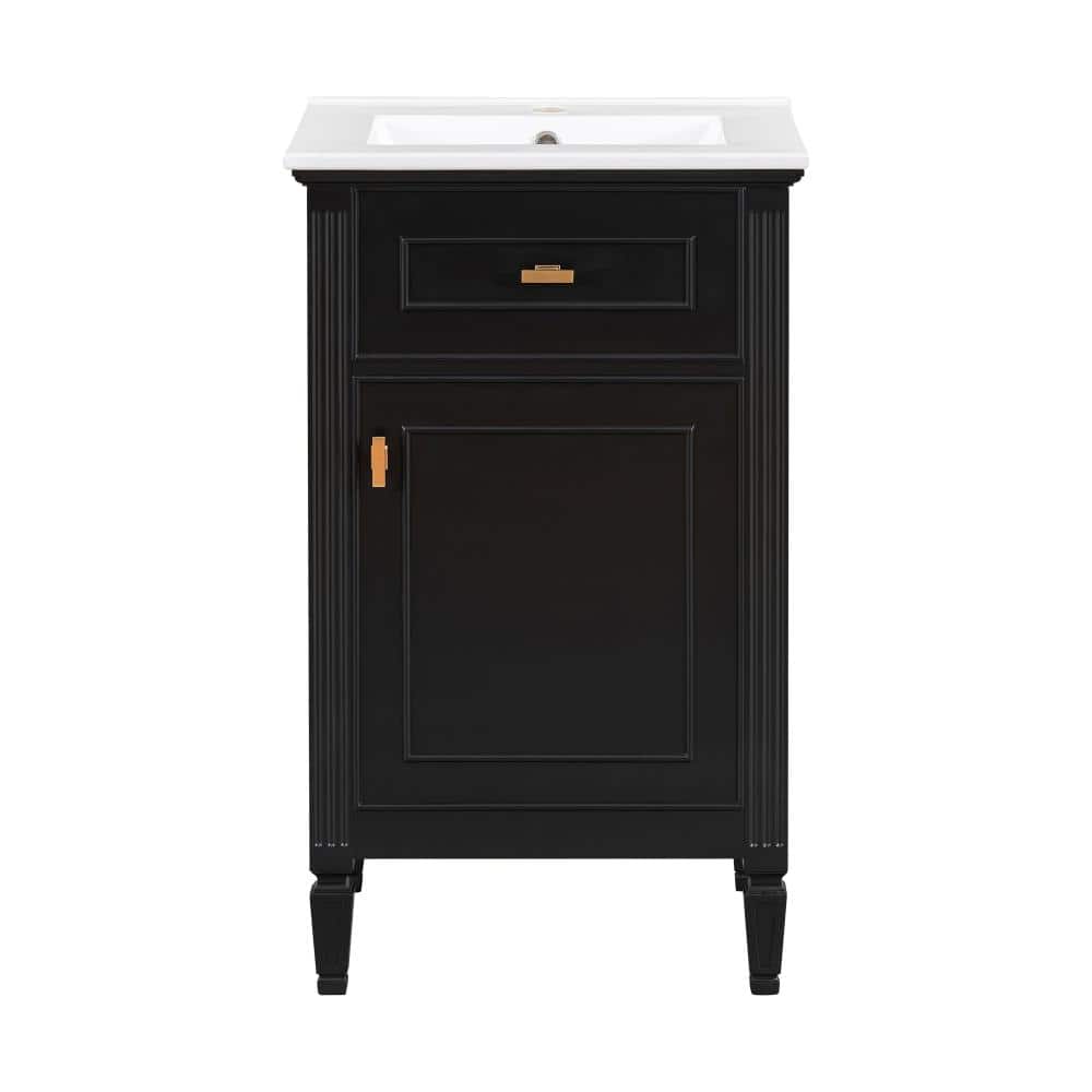 20 in. W Single Sink Freestanding Bath Vanity in Black with White Ceramic Top Unassembled price history on PriceWatchPro