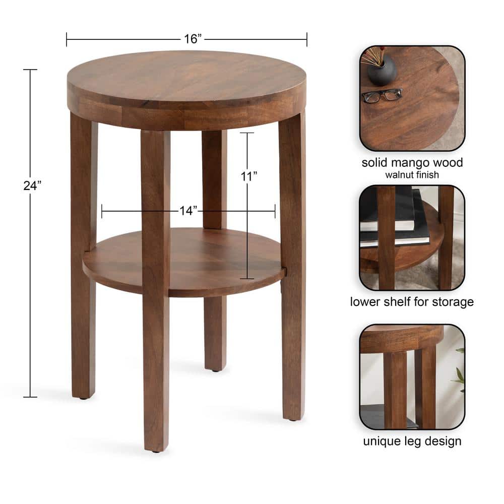 Talcott Round Walnut Brown Solid Mango Wood Side Table