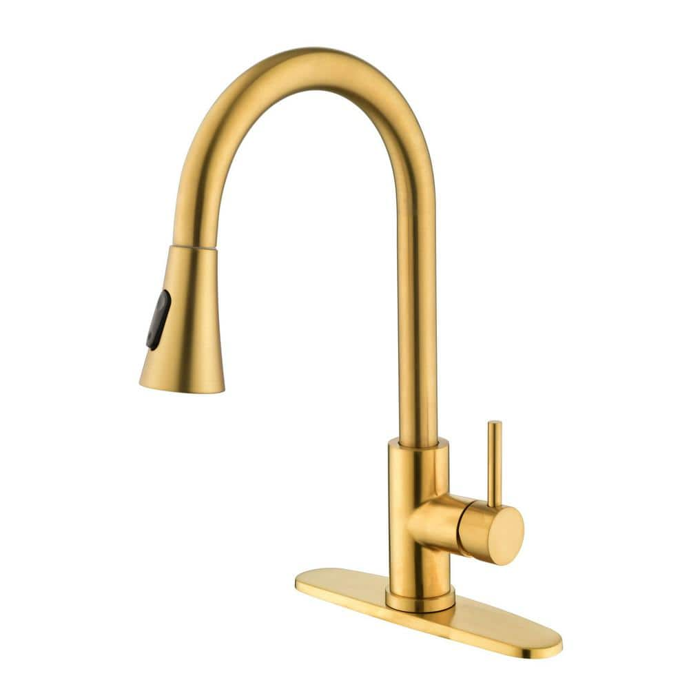 Lukvuzo Single Handle Pull Out Sprayer Kitchen Faucet In Gold   Gold Pull Out Kitchen Faucets Hssa08fs141 64 1000 