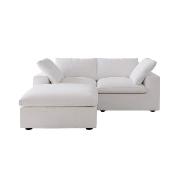 80.3 in. Square Arm Linen L Shaped Free Combination Sofa Couch with Storage Ottoman in White