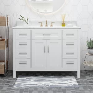 49 in. W x 22 in. D x 40 in. H Single Sink Freestanding Bath Vanity in White with White Marble Top and Backsplash