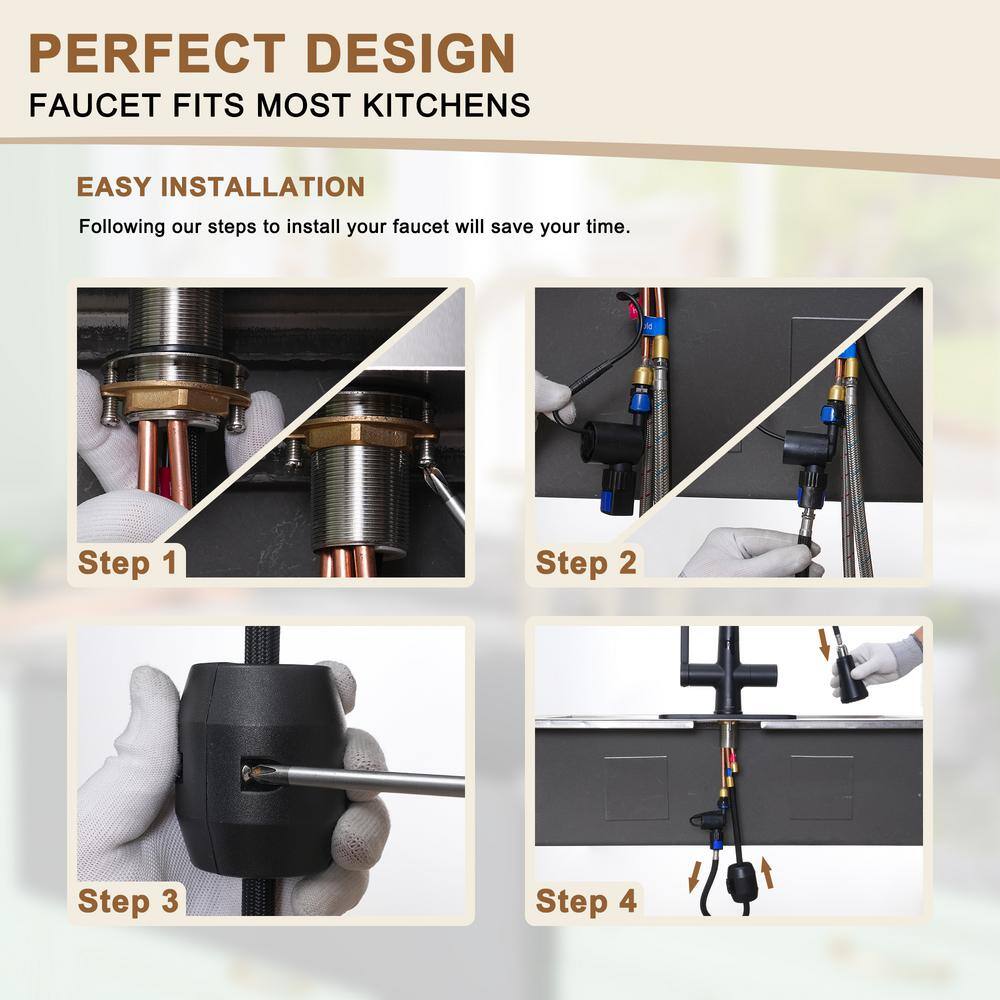Matte Black Single Handle Pull-Out Sprayer Kitchen Faucet with Digital Display