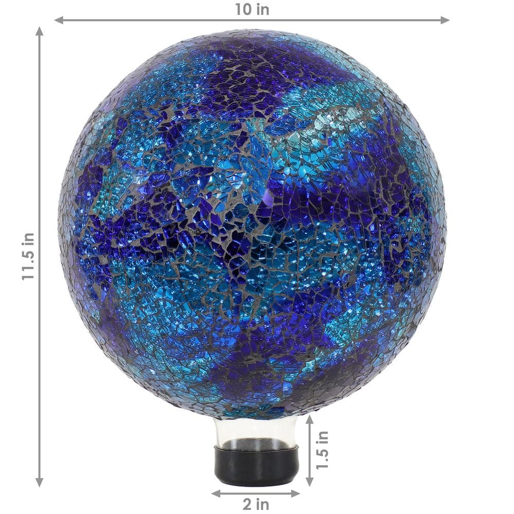 Deep Ocean Blue Crackled Glass Outdoor Gazing Globe, 10"