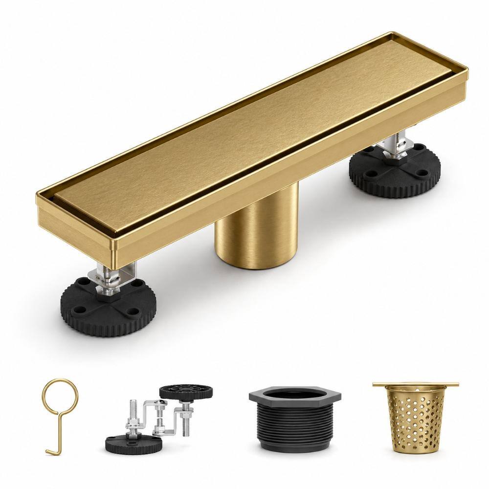 12 in. Linear Shower Drain with Removable Grate and Hair Strainer in Brushed Gold price history on PriceWatchPro