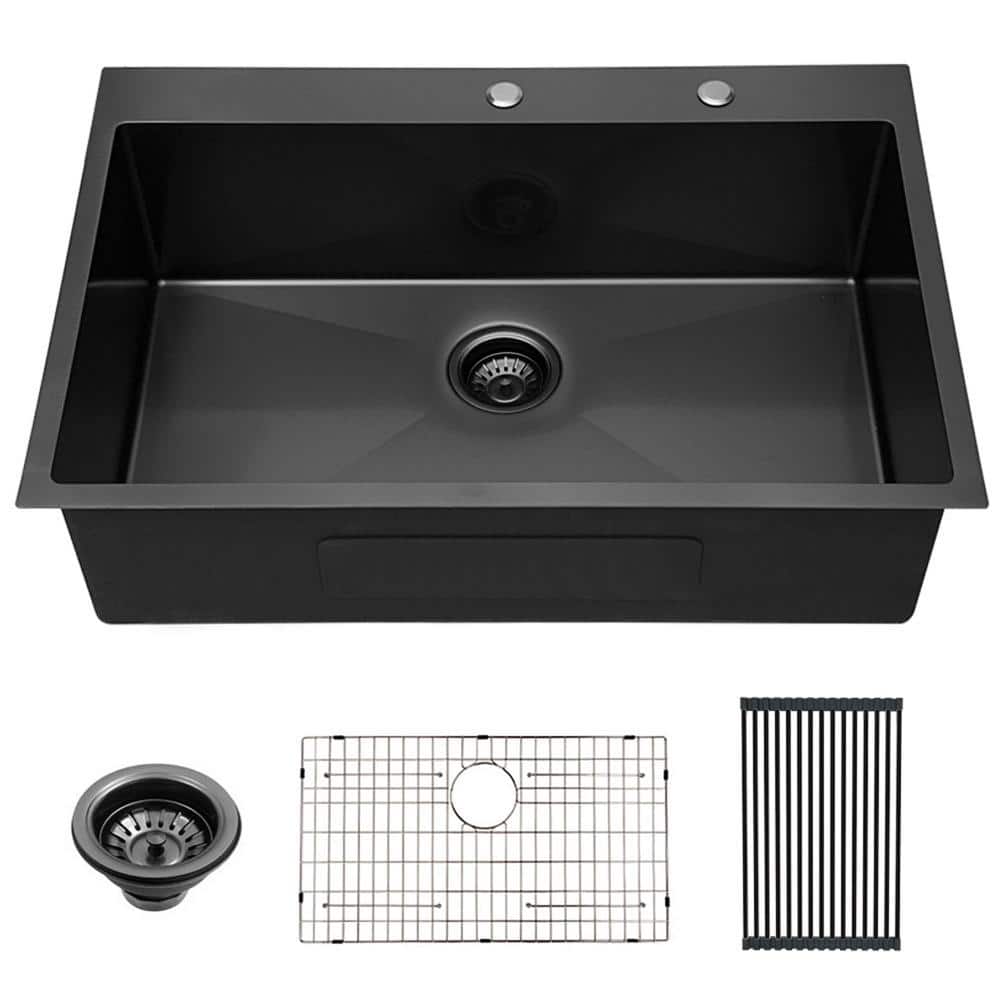 Gunmetal Black 33" Double Bowl Farmhouse Stainless Steel Sink