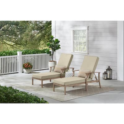 Beachside Rope Look Wicker Outdoor Patio Chaise Lounge with CushionGuard Putty Tan Cushions (2-Pack)