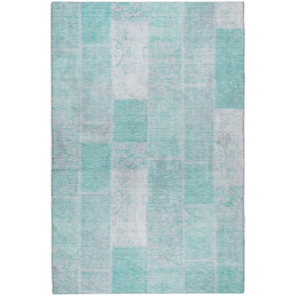 Dream Shag Premium Machine Washable Abstract ADS631 Aqua 10 ft. x 14 ft. Area Rug