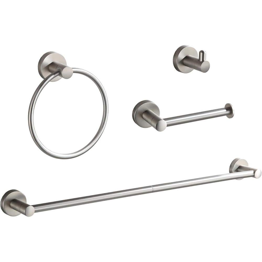 Brushed Nickel 4-Piece Bathroom Hardware Set with Adjustable Towel Bar