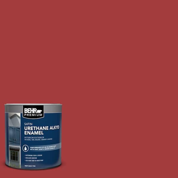 BEHR PREMIUM 1 qt. #PFC-03 Red Baron Satin Enamel Urethane Alkyd Interior/Exterior Paint
