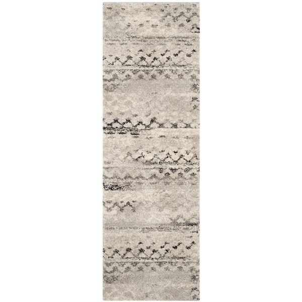 SAFAVIEH Retro Cream/Gray 2 ft. x 7 ft. Striped Runner Rug