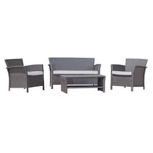 Caitlin Grey 4-Piece Faux Rattan Deep Seating Set with Silver Cushions