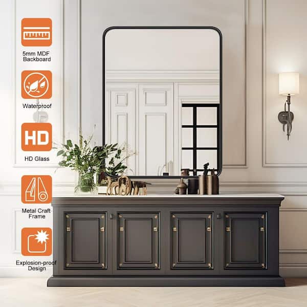 Relyblo 24 in. W x 36 in. H Rounded Rectangle Framed Wall Bathroom