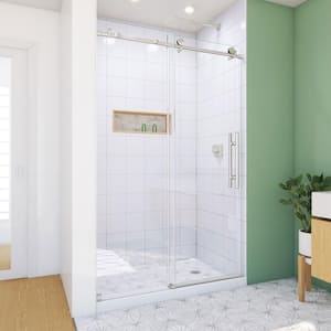 Enigma-X 44-48 in. W x 76 in. H Clear Sliding Shower Door in Brushed Stainless Steel