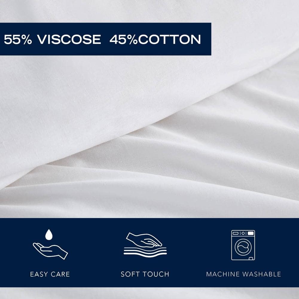 King White Cotton Duvet Cover Set with Navy Trim