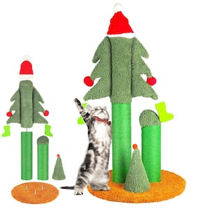 32'' Three Scratcher Posts Natural Sisal Rope and Cute Dangling Teaser Balls Christmas Cat Tree for Kitty and Adult Cats