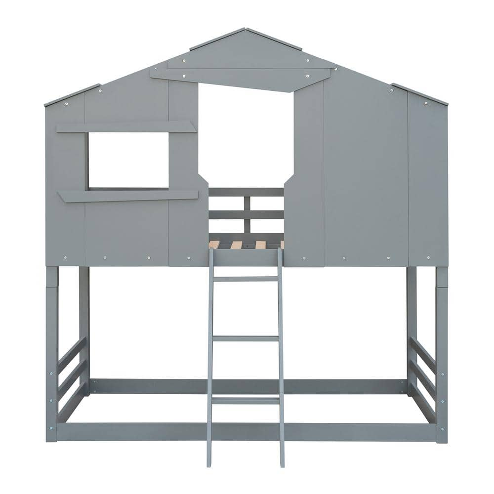 Utopia 4niture Louie Gray Twin Size House Loft Bed HALT000084AAE - The ...