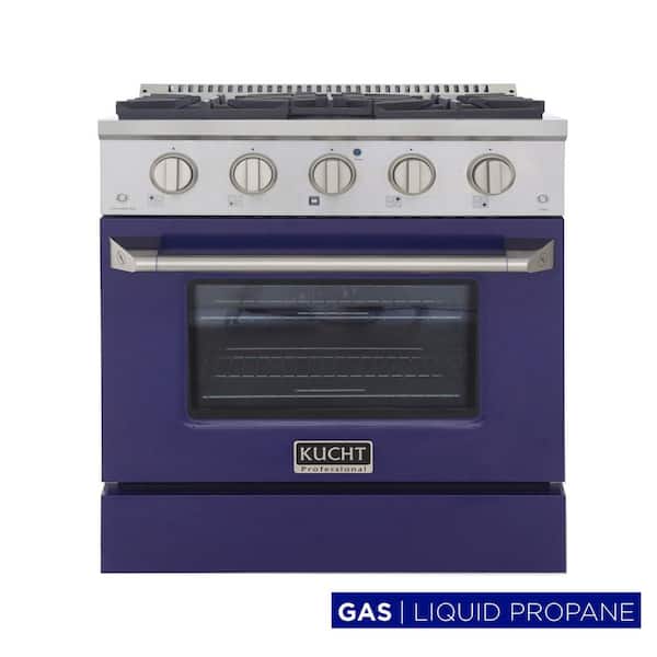 Pro-Style 30 in. 4.2 cu. ft. Propane Gas Range with Sealed Burners and Convection Oven in Blue Oven Door