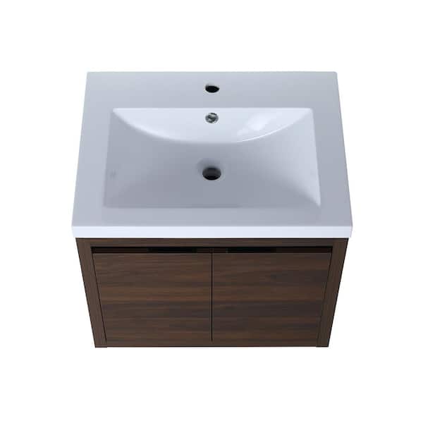 Unbranded 23.6 in. W x 18.1 in D. x 20.5 in. H Bath Vanity in California Walnut with White Integrated Resin Top