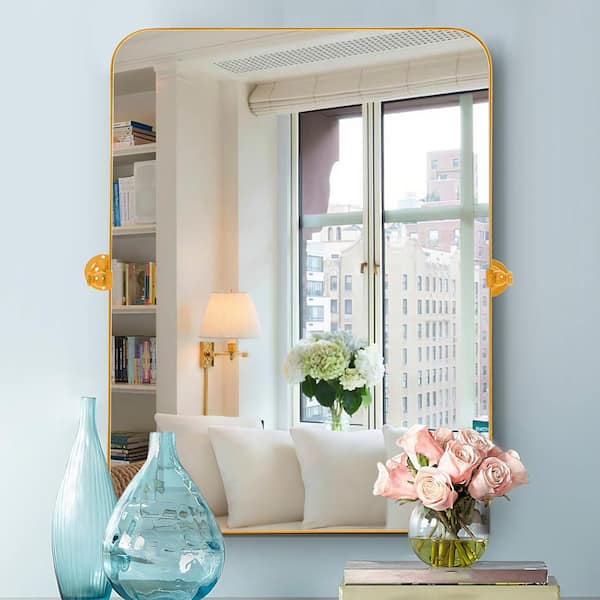Dovelina 24 in. W x 36 in. H Modern Rectangle Metal Framed Pivoted Wall Vanity Mirror in Gold (Set of 2)