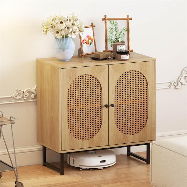 Costway Natural MDF Buffet Cabinet with 2 Doors Adjustable Shelf