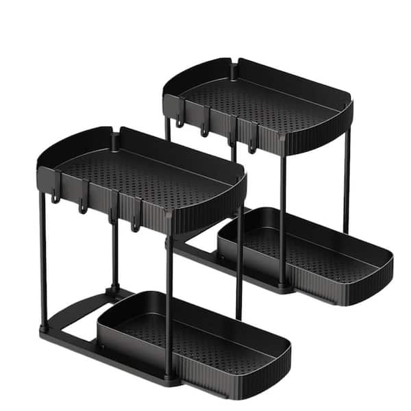 12.8 in. Multi-Purpose Pull-Out Storage Organizers for Bathroom and Kitchen, Under Sink and Cabinet Black (2-Pack)