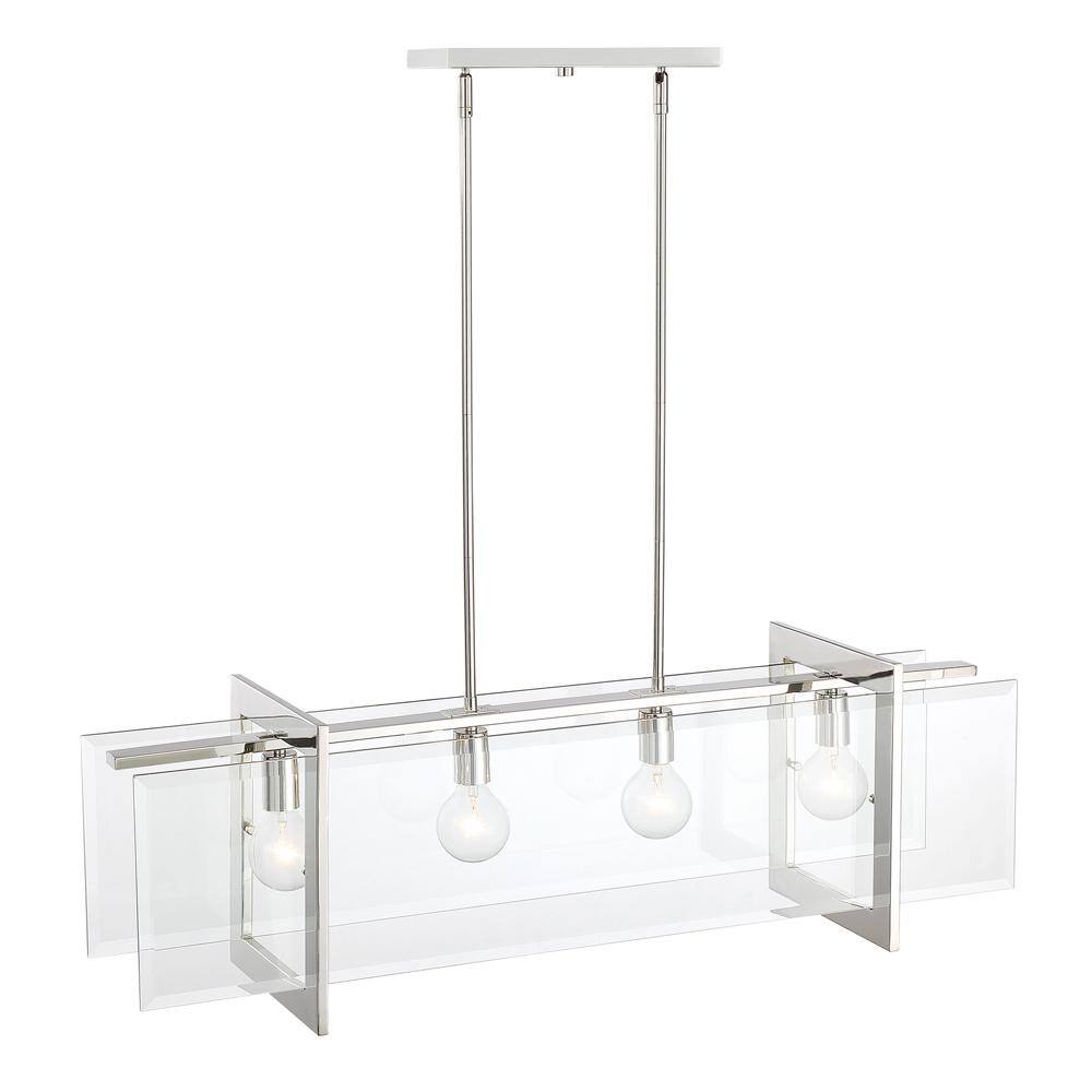 Polished Nickel Glass 4-Light Island Chandelier