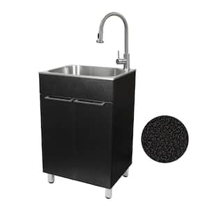 22 in. W x 18 in. D Stainless Steel Laundry/Utility Sink with Faucet and Double Door Cabinet in Black