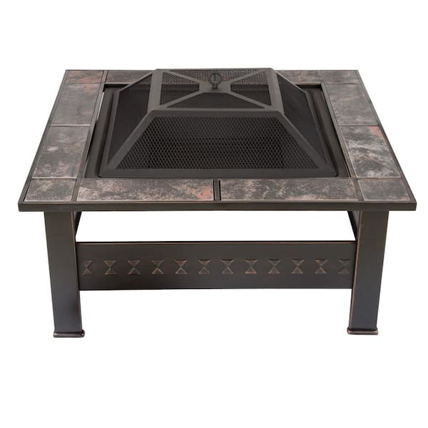 Pure Garden Fire Pit Set, Steel Frame, Square Marble Tile Pure Garden Fire Pit Set, Steel Frame, Square Marble Tile