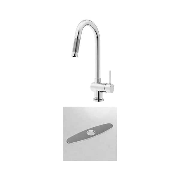 Gramercy Single Handle Pull-Down Touchless Faucet and 10 in. Kitchen Sink Hole Cover Deck Plate in Chrome (2-Piece)