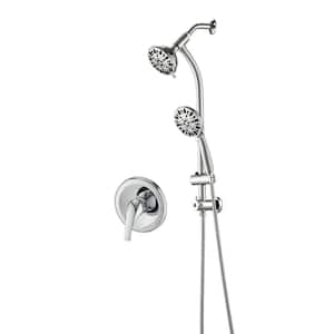 7-Spray Patterns with 1.8 GPM 5 in. Wall Mount Dual Shower Heads with Drill Free Slide Bar and Valve in Chrome