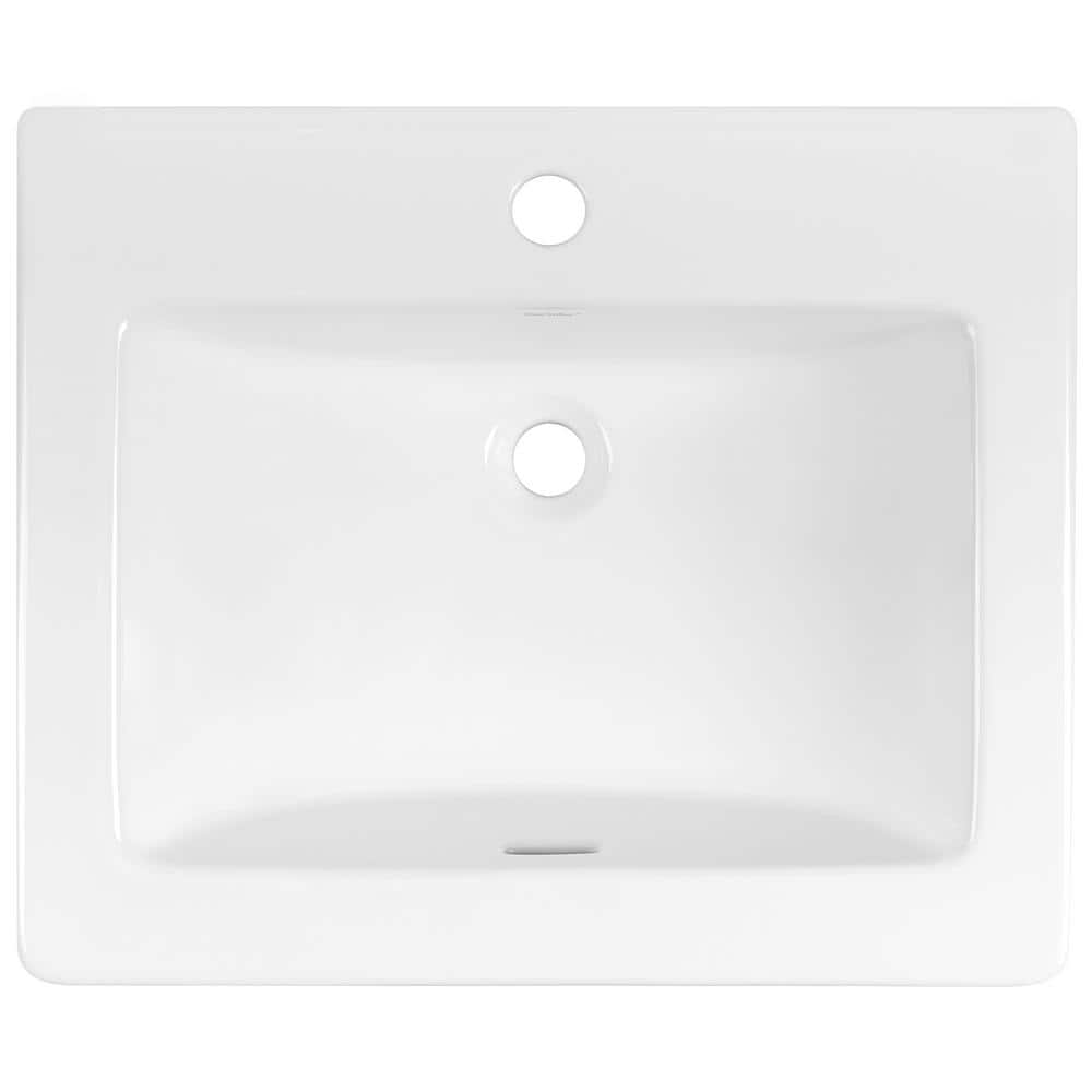 21'' White Gloss Ceramic Rectangular Drop-In Bathroom Sink