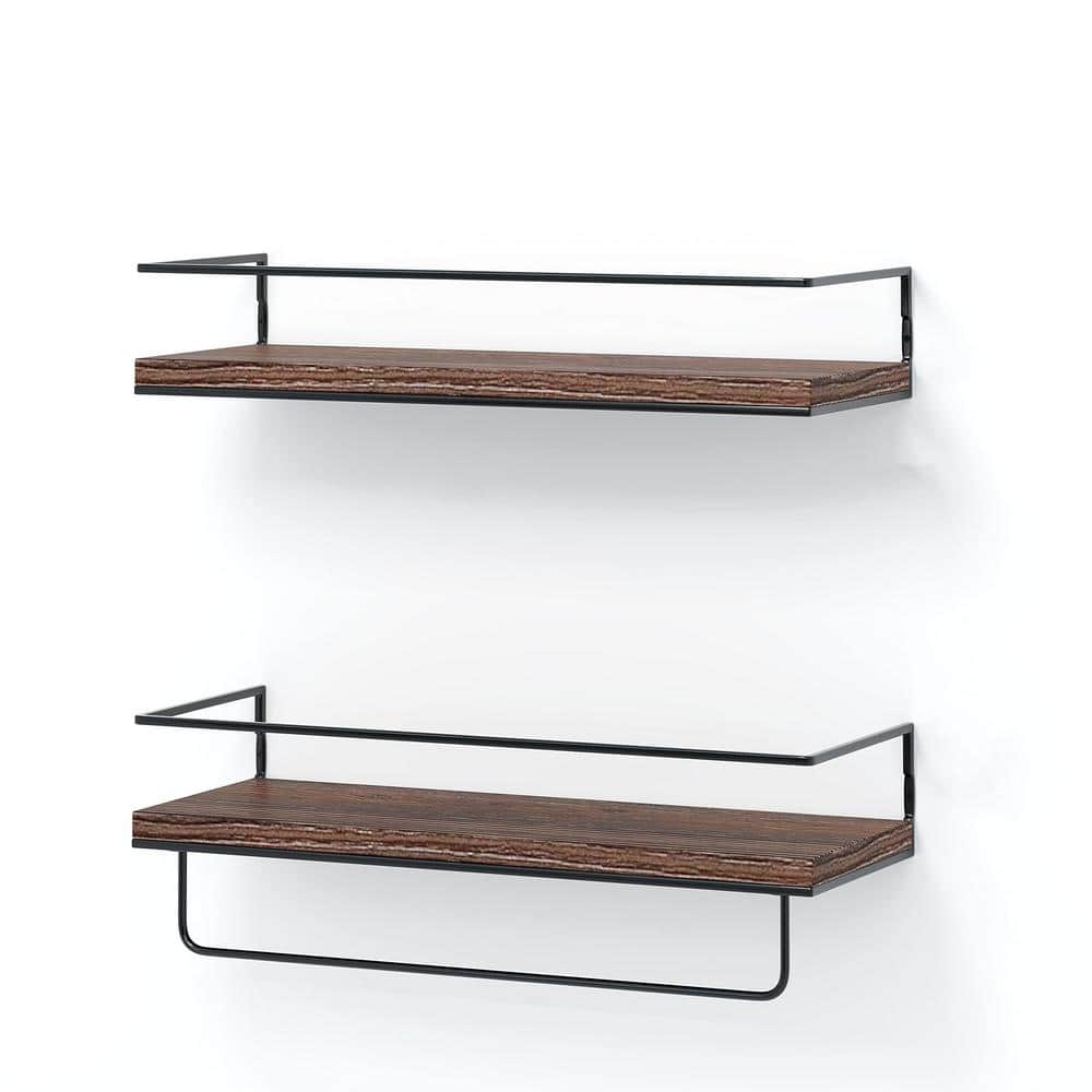 16 in. x 6 in. x 4 in. Dark Brown Floating Shelf (Set of 2)