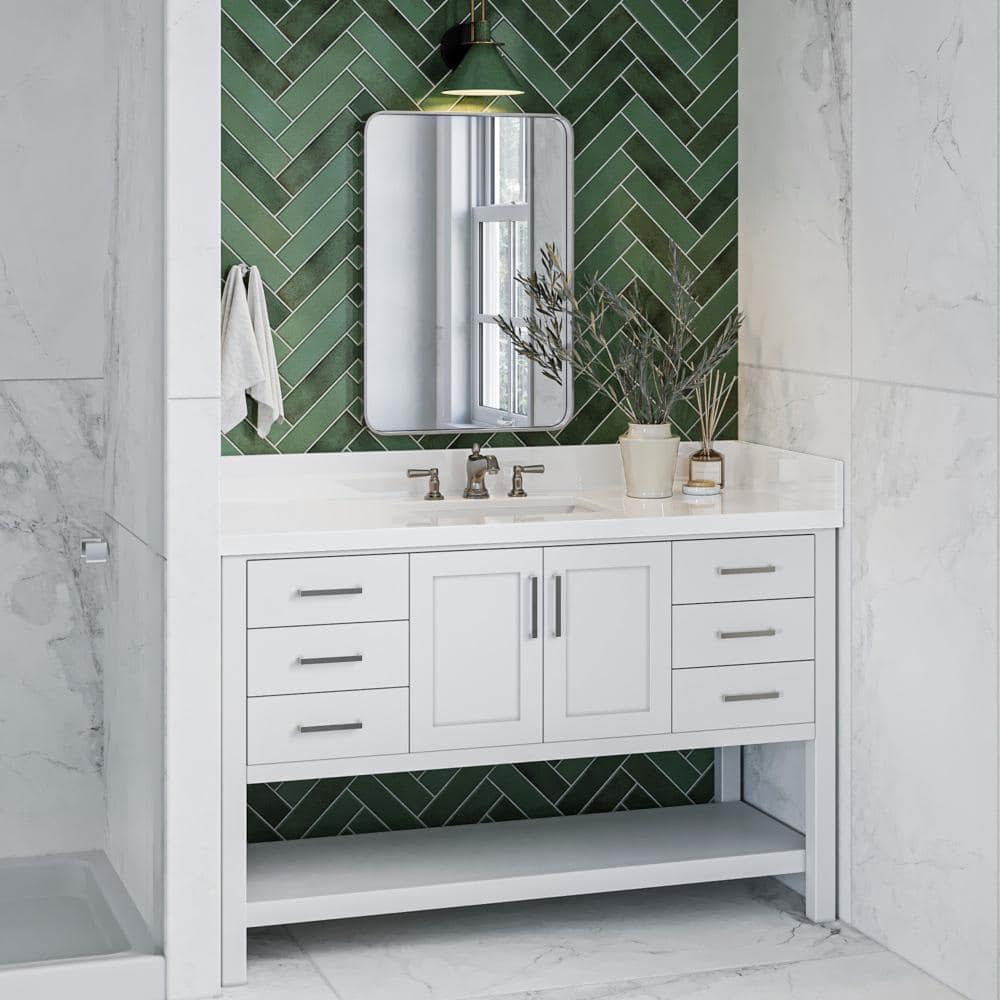 ARIEL Magnolia 55 in. W x 22 in. D x 36 in. H Bath Vanity in White with ...